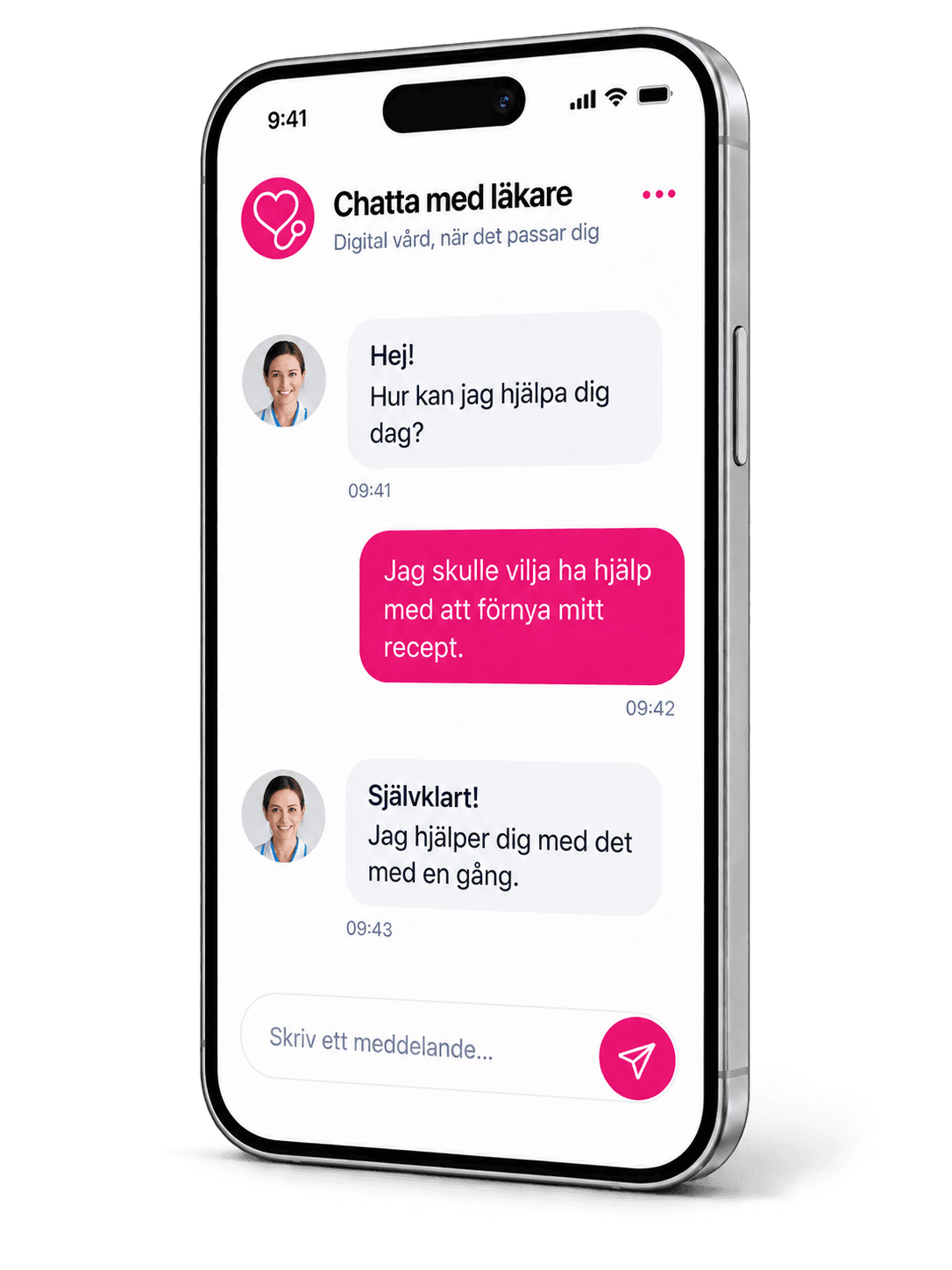 Mobilvy för att chatta med läkare hos Hemläkare.se.
